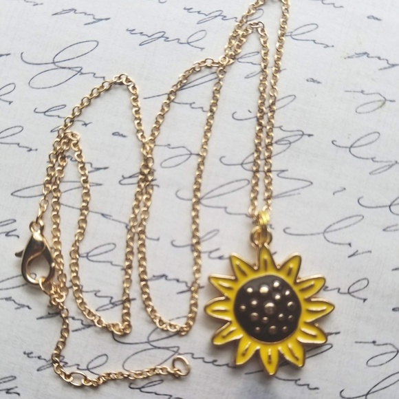 Jewelry - Gold Enamel Sunflower Pendant with Chain Jewelry - Gold Enamel Sunflower Pendant with Chain
